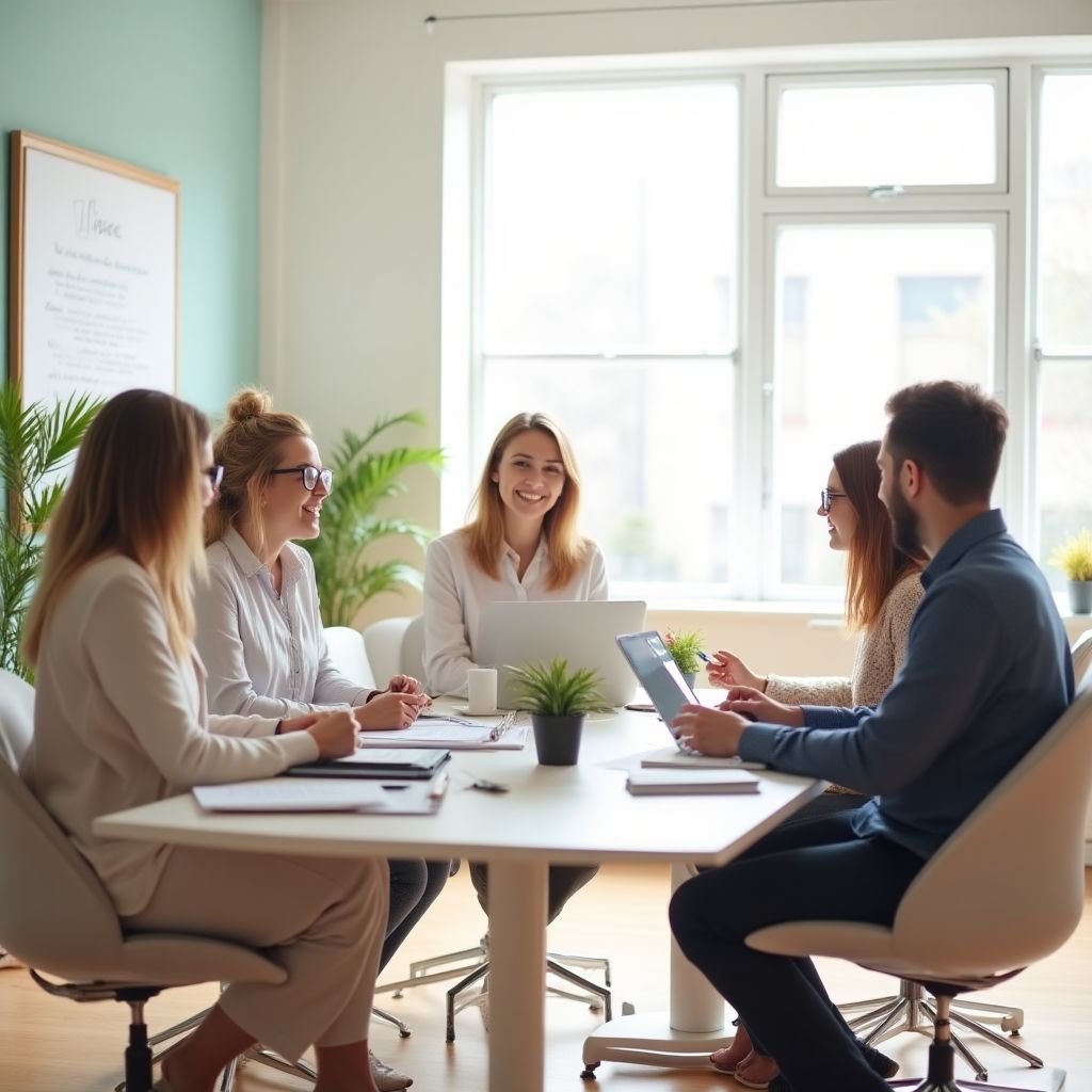 Das WachstumWeg Team bei einer Besprechung